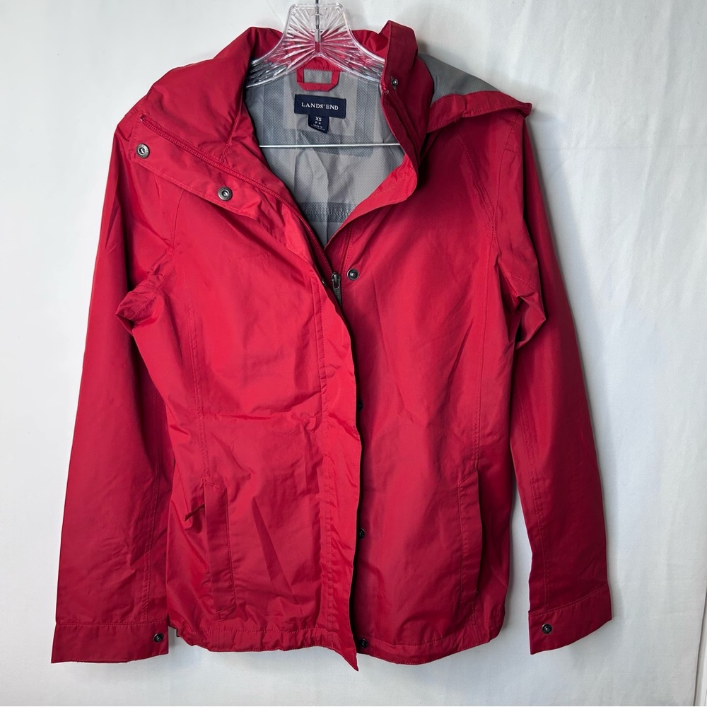 Lands' End Windbreaker Rain Jacket Waterproof Insulated Red Women’s Size XS 2-4
